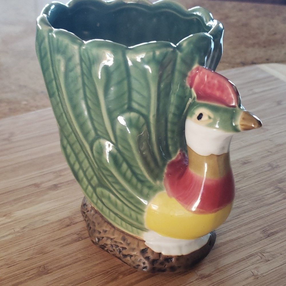 Vintage Green Pheasant Planter, Colorful Game Bird Planter. - Picture 3 of 16